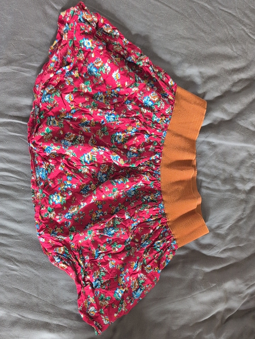 QED London Pink Floral Mini Skirt with Orange Waistband